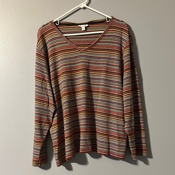 Charter Club Tops - Charter Club 3X Striped V-Neck Long Sleeve Top